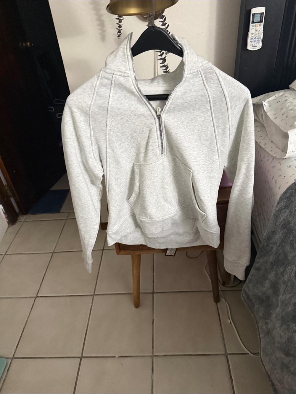 Womens Light Gray Half-Zip Pullover Sweatshirt